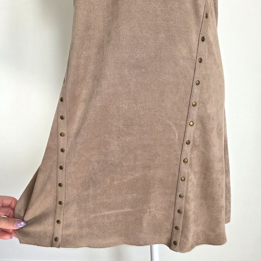 Lord & Taylor Western Faux Suede Mini Dress Small Brown Studded Boho 70s‎ Mod - Picture 3 of 15